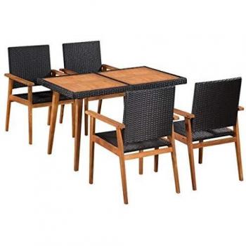vidaXL 5 Piece Outdoor Dining Set Poly Rattan Black and Brown