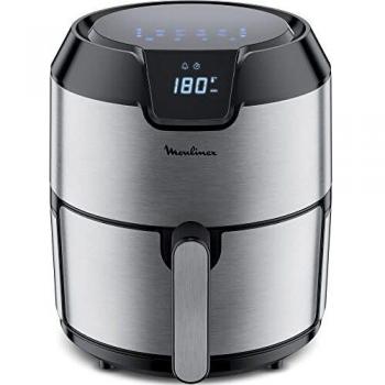 Moulinex Easy Fry Deluxe EZ401D - Freidora de Aire Sin Aceite, Revestimiento Antiadherente, Pantalla Digital Táctil, 8 Programas de Cocinado, Comidas Sanas, App 125 recetas, Acero, 4.2 L, 6 Personas