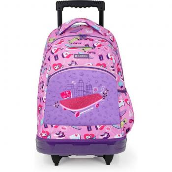 Mochila con Carro Gabol Roller Estampado Rosa de 2 Ruedas Fijo