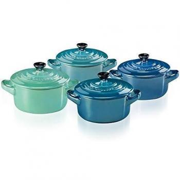 Set de 4 Mini Cocottes Redondas Le Creuset Metallics Azul-Verde 10cm