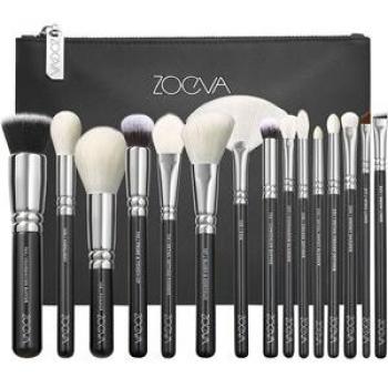 ZOEVA The Artists Brush Set (Black) - Silver brush set with a pouch, 15 pieces