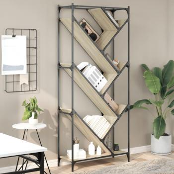 Estantería de madera de ingeniería y metal 79x30x180 cm en color Negro, Roble Sonoma y Roble ahumado para oficina, estudio y dormitorio - Mueble de almacenamiento estantería/librería