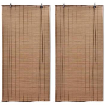 Cortina de Enrolar em Bambu Dia e Noite 2 Unidades Marrón 120x220 cm
