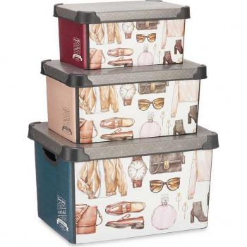 Kipit-Set de Cajas Organizadoras Apilables Vintage 3 Piezas Plástico