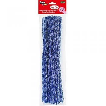 Fixo Kids 68014100. Pack de 50 Limpiapipas Brillantes Color Azul-Plata Para Manualidades, 6mm Diámetro, 30cm de Largo