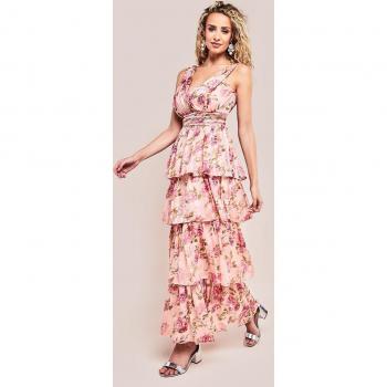 Goddiva Tiered Chiffon Floral Maxi Dress - Multi