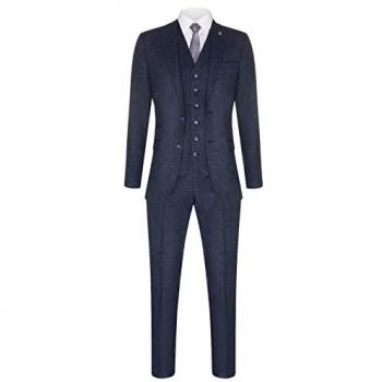Navy Blue Vintage Retro 3-Piece Wool Tweed Suit for Men