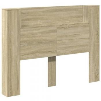 Cabecero de cama con luz LED, roble Sonoma, 140x16,5x103,5 cm, color marrón, incluye contenedor y almacenamiento