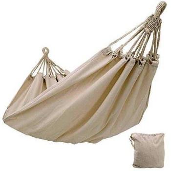 KEPEAK Hamaca de algodón para interior y exterior, 300 x 150 cm, capacidad de carga de 300 kg, ideal para excursiones de mochila, camping, patio trasero, jardín, color blanco