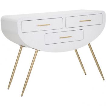 Consola Epikasa MF612, MDF Blanco y Metal Oro, 110x40x80 cm