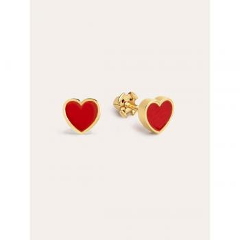 Pendientes Singularu Heart Red Enamel - Pendiente Corazón Rojo en Plata de Ley 925 con Baño de Oro de 18 Kt