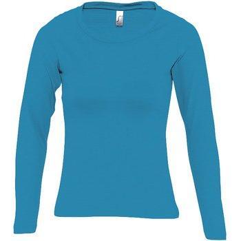 Camiseta Mujer Manga Larga Ajustada con Cuello Redondo y Tapeta Reforzada MARNAULA en color Aqua, talla S