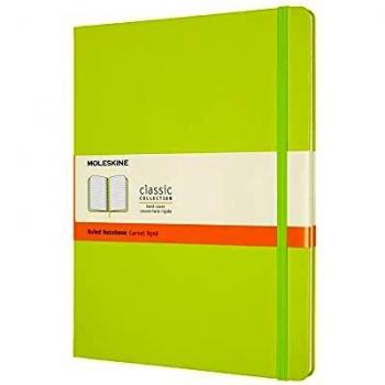 Moleskine - Cuaderno Clásico con Hojas de Rayas, Tapa Dura y Cierre con Goma Elástica, Tamaño XL 19 x 25 cm, Color Verde Limón, 192 páginas