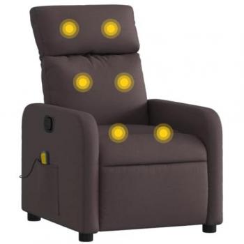 Sillón de Masaje Reclinable Vidaxl en Tela Marrón Oscuro, Silla con Respaldo Reposabrazos, Butaca de Relax Descanso TV, Asiento Ajustable para Casa