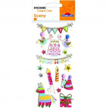 Pegatinas sceny scrap & deco happy birthday relieve Global Gift blanco