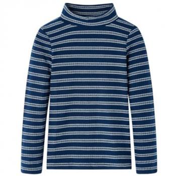 Camiseta Infantil de Manga Larga a Rayas Jersey Ropa Medio Cuello Alto Azul Marino 128