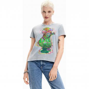 Chic Gray Printed Cotton T-Shirt - Desigual, Female, Gray, Size: L