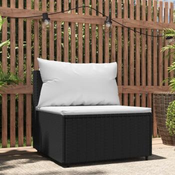 vidaXL Black Poly Rattan Garden Middle Sofa with Cushions