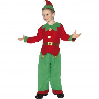 Disfraz Infantil de Elfo Verde y Rojo - Talla M (6-8 Años) con Parte Superior, Pantalón y Gorro