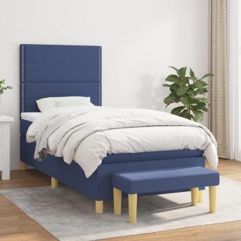 Cama box spring de muelles con colchón azul 90x190 cm en tela