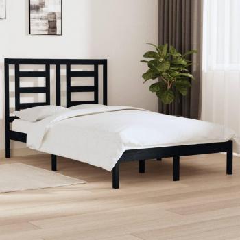 Estructura de cama de madera maciza negra 120x190 cm doble pequeña