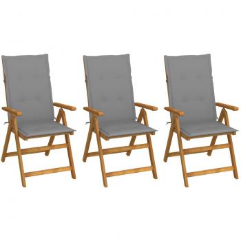 Folding Garden Chairs Set of 3 with Cushions Solid Acacia Wood