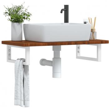 Estante de lavabo de pared de acero y madera maciza de roble vidaXL Marrón