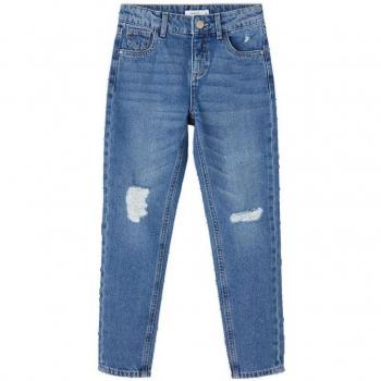Jeans Mom Alta Cintura Efecto Desgastado Denim Azul Medio Mujer 8 Años