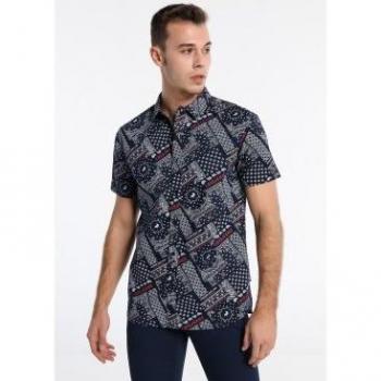 Camisa de Manga Corta Estampada Azul Lois Jeans - Colección para Hombre