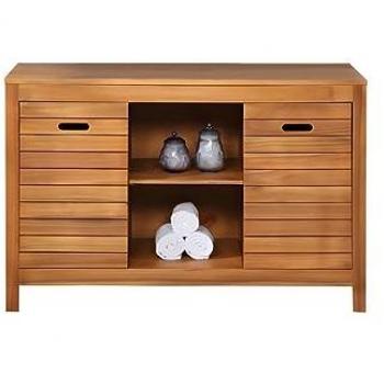 Mueble de baño de madera de acacia - 130 cm - PULUKAN con nichos y asas discretas