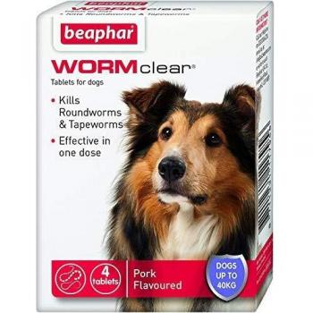 Tabletas Beaphar WORMclear para perros de hasta 40 kg, elimina lombrices intestinales (4 tabletas)