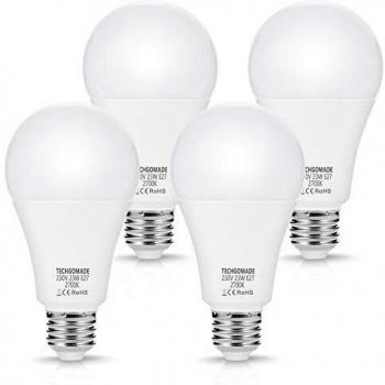 4 lámparas LED A65 E27 de 23W, reemplazo Techgomade para lámparas incandescentes de 200W, 2500LM, blanco cálido 2700K, bombilla LED de bajo consumo, no regulable, para garaje, sala de estar, hotel