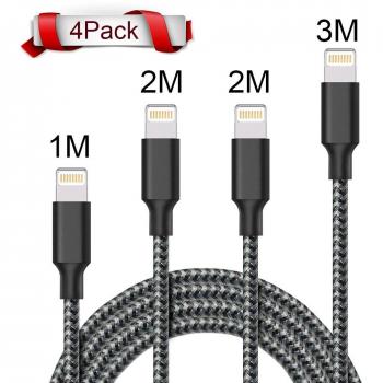 Cable Lightning WZS® 4-Pack 1M 2M 2M 3M Cable iPhone de Carga Lightning a USB Cable Cargador iPhone de Nylon para Apple iPhone X / 8 / 8 Plus / 7 / 7 Plus / 6S / 6S Plus / 6 / 6 Plus / SE / 5S / 5C / 5 , iPad Pro / Air / Air 2 / Mini 2 3 4 , iPod Touch 5