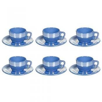 Juego de 6 tazas té con plato de Lustre azul