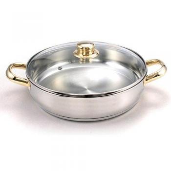 Cazuela Baja de Acero Inoxidable con Tapa de Cristal 28 cm - Apta para Vitrocerámica y Gas, Distribución Uniforme del Calor, Fácil Limpieza y Durabilidad