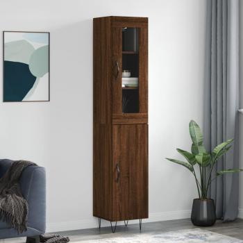 Aparador de madera contrachapada 34,5x34x180 cm con 1 puerta, mueble de almacenaje para salón, buffet y armario auxiliar en color roble marrón