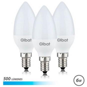 Elbat Bombillas LED C37 Pack de 3 - 6W - 500LM - Base E14 - Luz Fría - Ahorro Energético - Blanco Frío