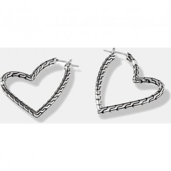 John Hardy Sterling Silver Classic Chain Manah Textured Heart Hoop Earrings - One Size