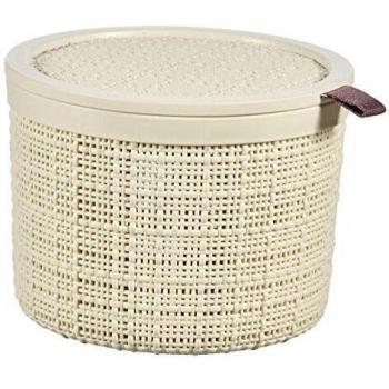 CURVER Juliet Caja Redonda de Yute, 2 l, con Tapa, Beige, 100% Reciclado, Cranberry