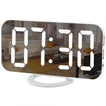 Digital Clock Large Display, LED Electric Alarm Clock Mirror Surface for Makeup with Diming Mode, 3 Levels Brightness, Dual USB Ports Modern Decoration for Home Bedroom Decor