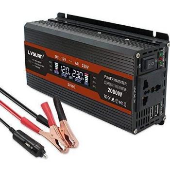 Cantonape inversor de Corriente coche 1000w 2000w Onda modificada 12v a 220v 230v Transformador Enchufe Universal, Dual USB con Pantalla LCD Monitor, para Phone, Pad Y Tableta Laptop