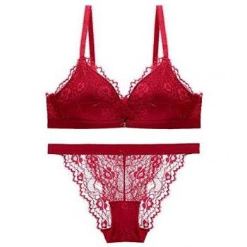 SHEKINI Mujer Conjunto de Ropa Conjuntos de lencería Interior Sujetador sin Aros y Bragas Elástico Mallas Encaje Floral Conjuntos de lencería