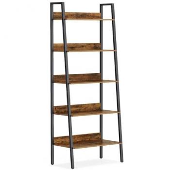 Estantería Escalera Industrial de 5 Niveles, Marrón Rústico y Negro, Fácil de Montar - Ideal para Oficina, Cocina y Sala de Estar