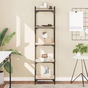 Librería 5 estantes de madera ingeniería, dimensiones 40x30x154 cm, disponible en colores Negro, Roble Sonoma y Roble ahumado, ideal como mueble de almacenaje para oficina, estudio o dormitorio