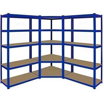 Monster Racking - 1 Estantería Esquinera y 2 Estanterías T-Rax De Acero Sin Tornillos Azules 90cm x 45cm x 180cm