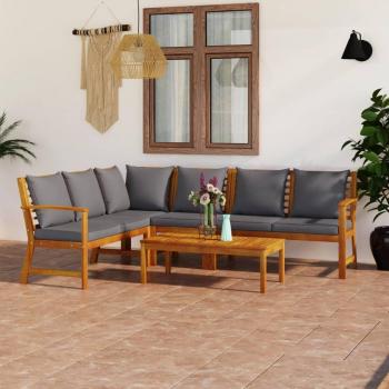5 Piece Acacia Wood Garden Lounge Set with Cream Cushions