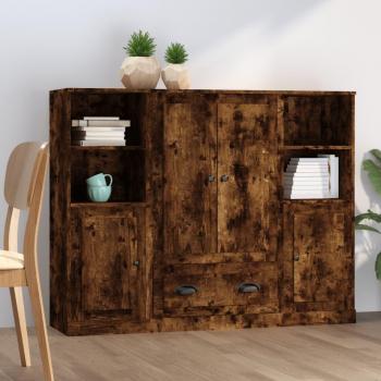 Sidboard 3 piezas de madera de roble ahumado multicapa con diseño moderno y acabado en marrón