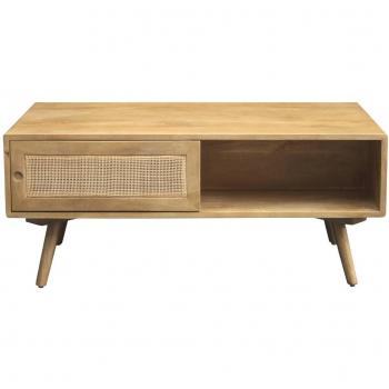 Mesa de centro rectangular con almacenaje de madera maciza de mango y caña de ratán 100 cm ACANGE
