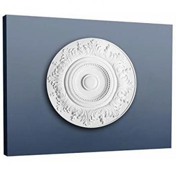 Orac Decor R17 Ceiling Rose - 18-1/2 in. x 18-1/2 in. x 1-3/8 in., Acanthus and Beads design, Primed White, made of Polyurethane
