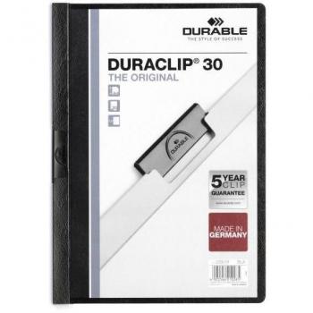 Durable Duraclip 30 PVC Report Cover, A4, 3mm Spine, Black, Pack of 25